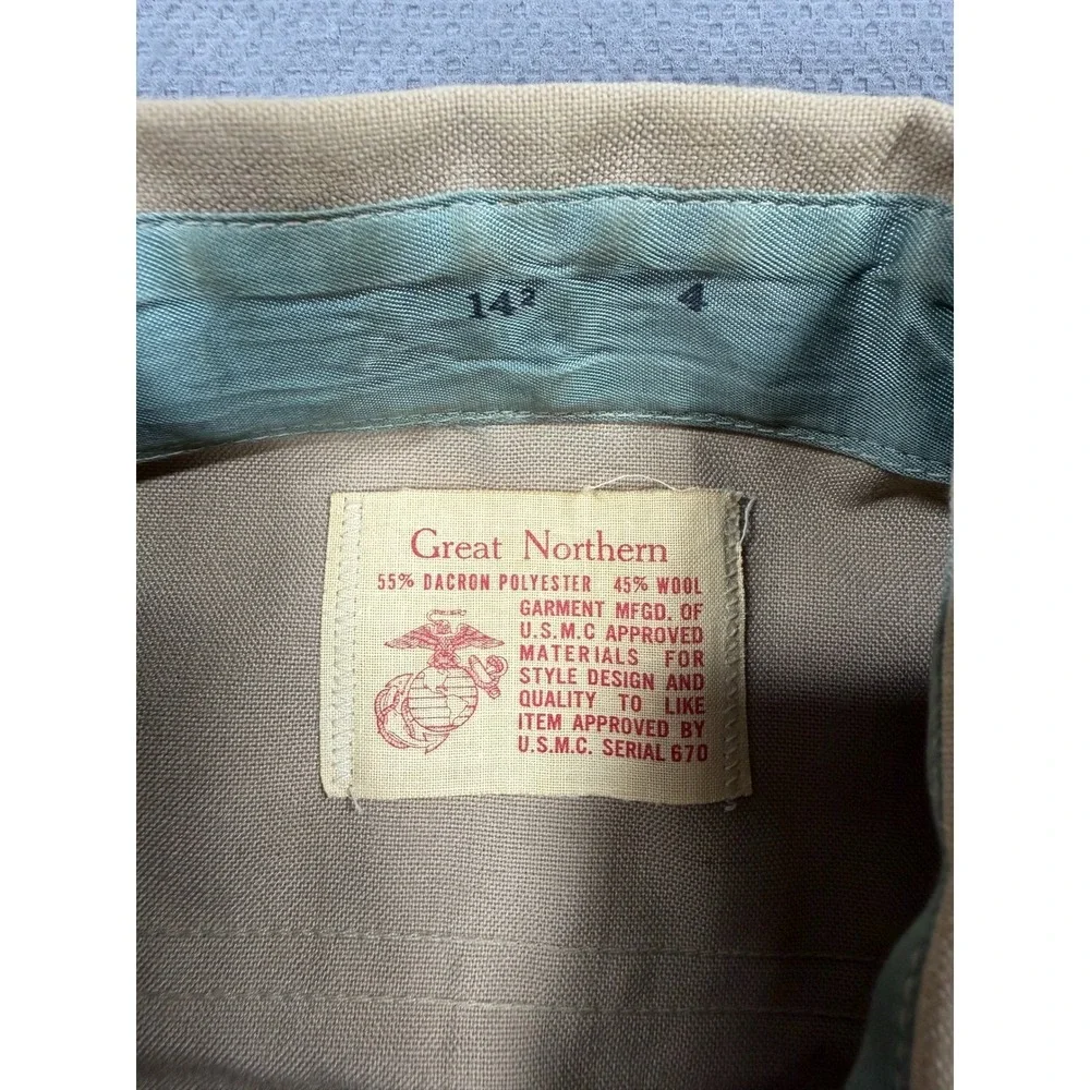 Vintage Great Northern USMC Military Uniform Shirt Khaki Wool Blend 14.5 x 4